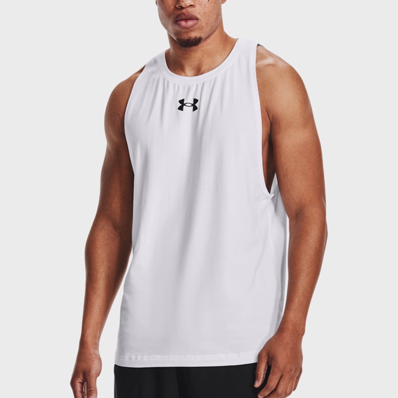 Jual Baju Basket Under Armour Baseline Cotton Tank White Original 1361901-100 - hoopspoint.com