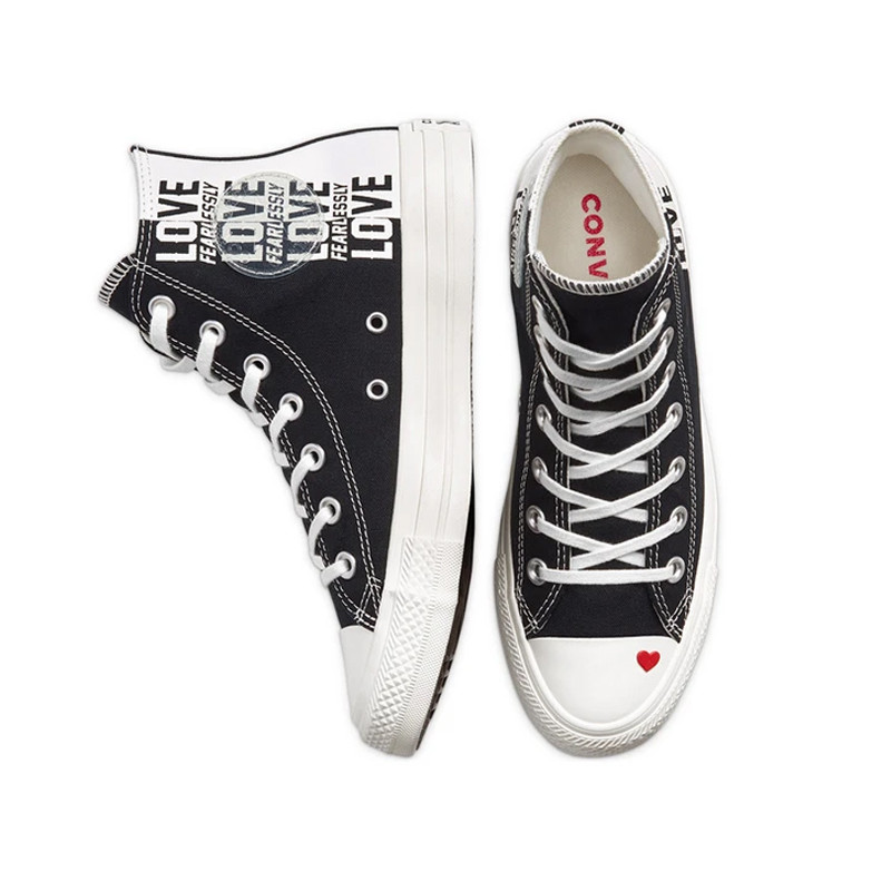 Jual Sepatu Sneakers Wanita Converse Wmns Chuck Taylor All Star Love Fearlessly High Top Black Original 567309C - hoopspoint.com