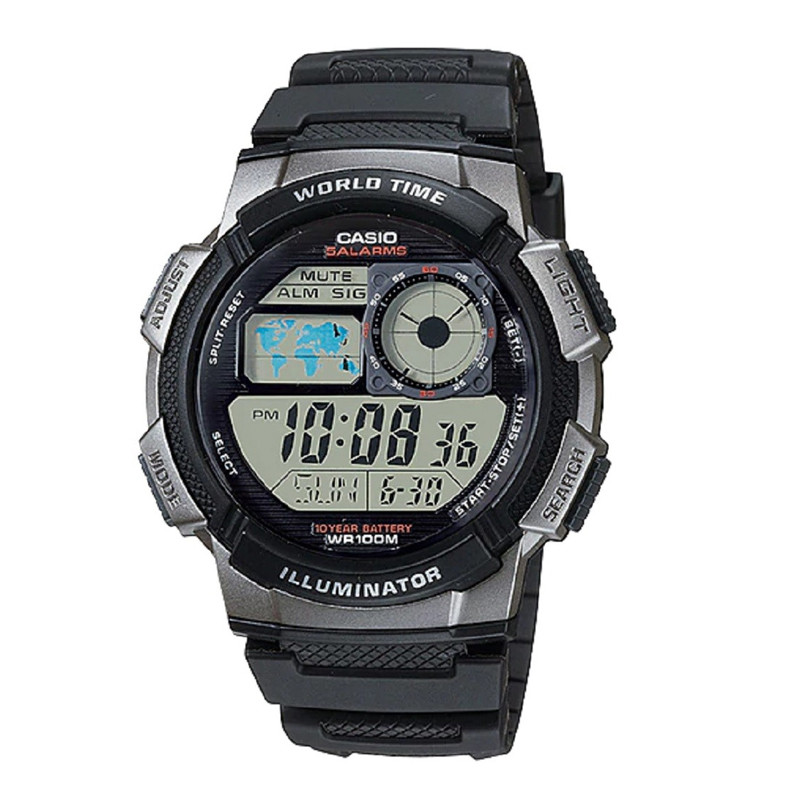 Jual Jam Tangan Training Pria Casio Water Resistance 100M Black Resin Band Black Grey Original Ae-1000W-1Bvdf - hoopspoint.com