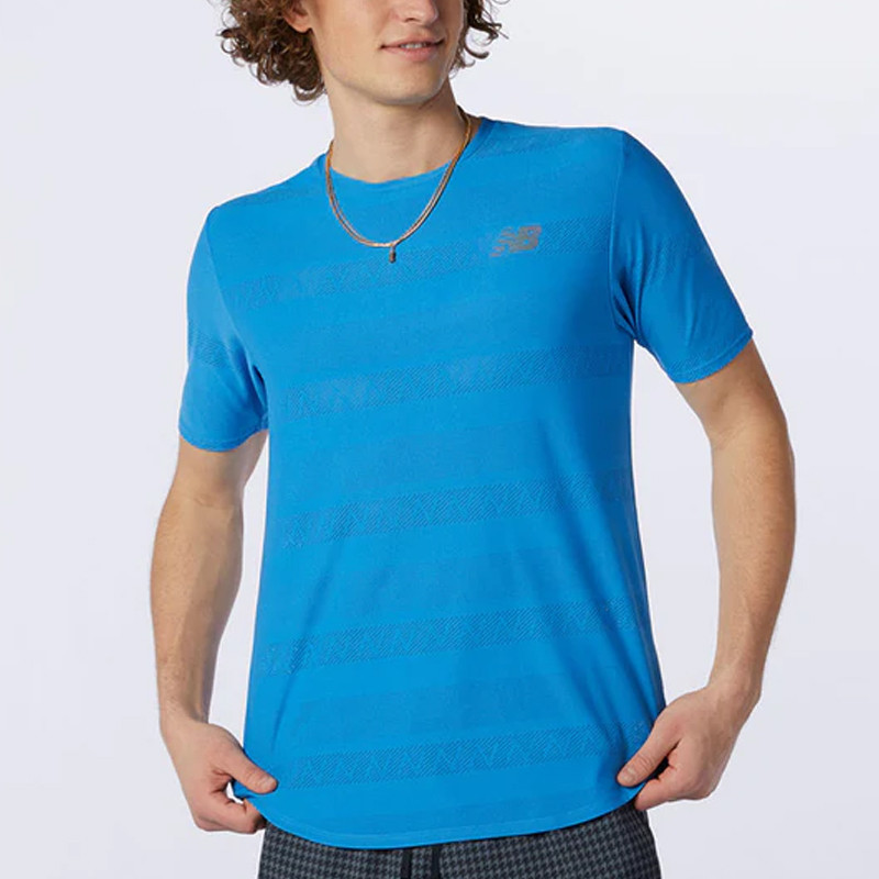 Jual Baju Lari New Balance Round Neck Pullover Sports Short Sleeve Blue Original Amt13277 - hoopspoint.com