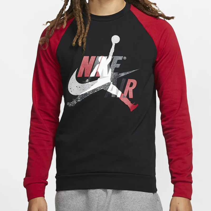 Jual Baju Basket Air Jordan Jumpman Classics Fleece Crew Black Gym Red Original Ck2848-010 - hoopspoint.com