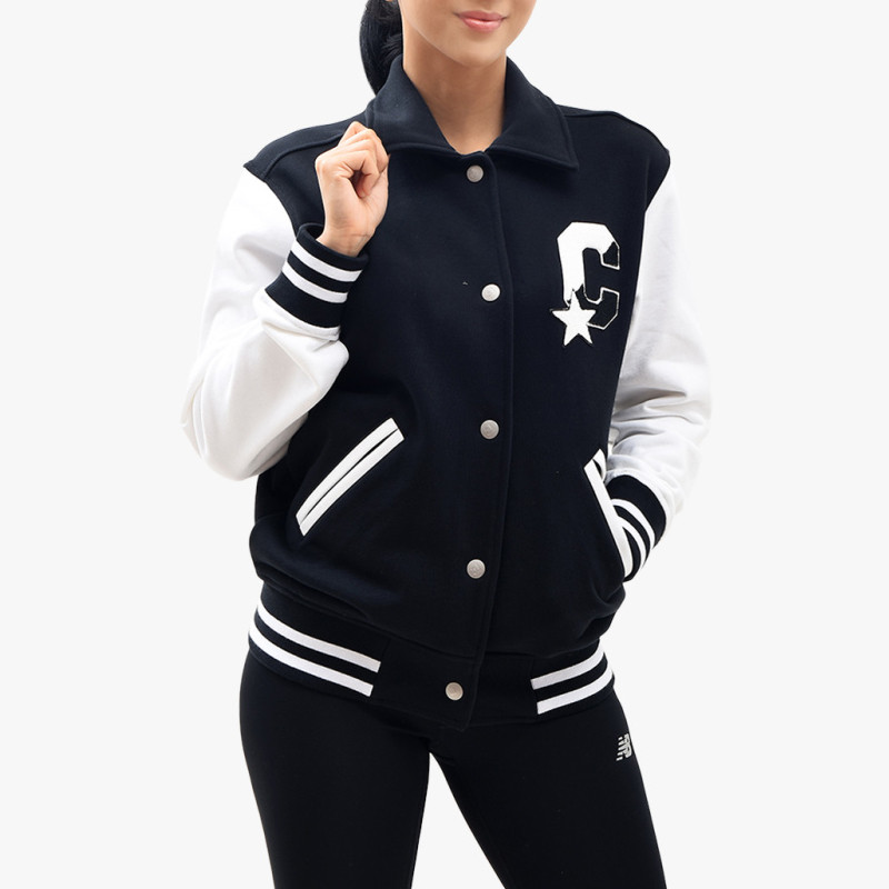 Jual Baju Sneakers Wanita Converse Wmns Twisted Varsity Knit Jacket Black White Original Con018557A02 - hoopspoint.com