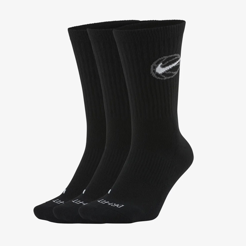 Jual Kaos Kaki Basket Nike 3Pk Everyday Crew Basketball Socks Black Original Da2123-010 - hoopspoint.com