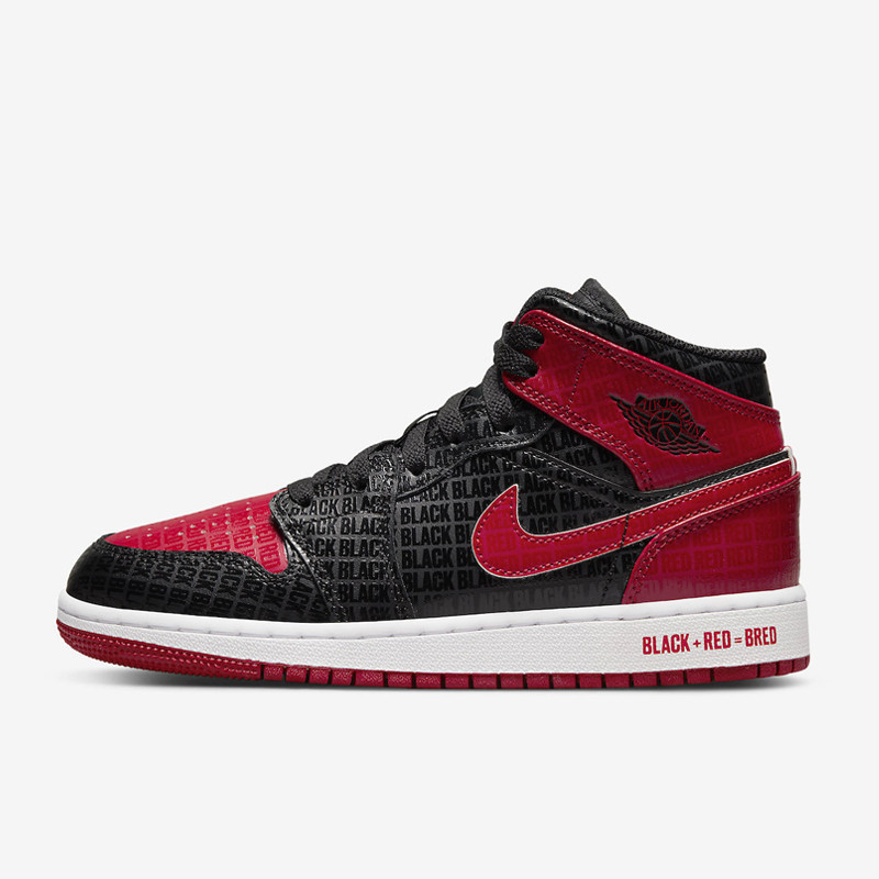 Jual Sepatu Sneakers Anak Air Jordan Aj 1 Mid Gs Bred Text Black Red Original Dm9650-001 - hoopspoint.com