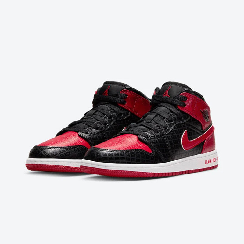 Jual Sepatu Sneakers Anak Air Jordan Aj 1 Mid Gs Bred Text Black Red Original Dm9650-001 - hoopspoint.com