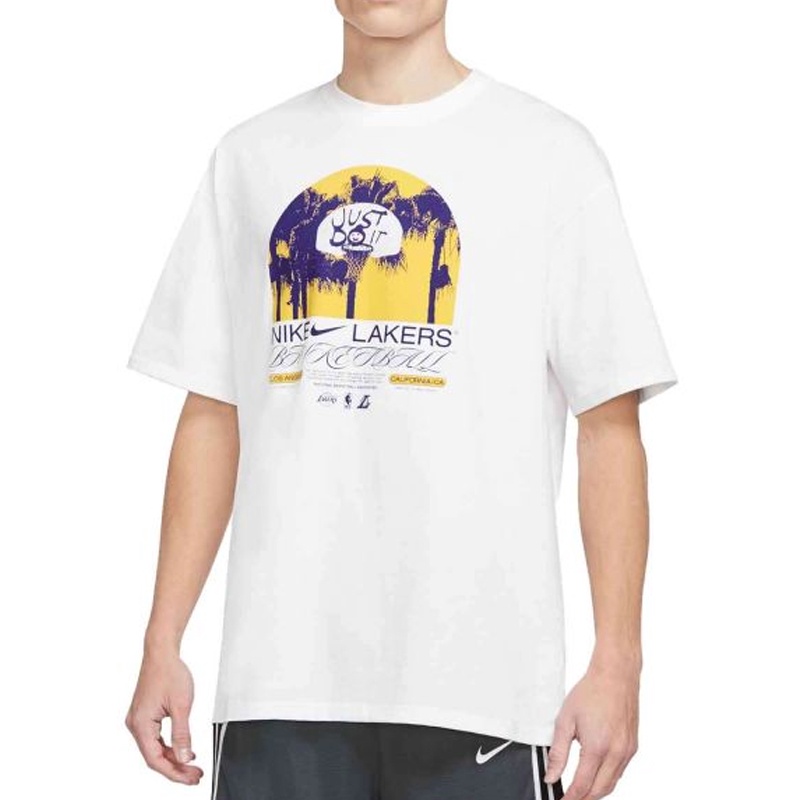 Jual Baju Basket Nike Los Angeles Lakers Courtside Max 90 Tee White Original Dr6300-100 - hoopspoint.com