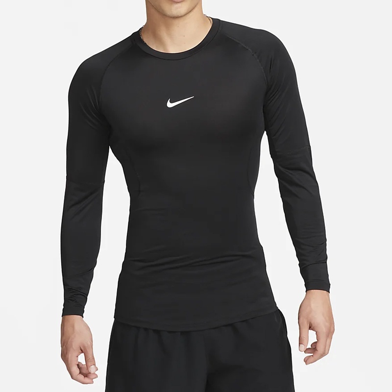 Jual Baju Training Nike Pro Dri-Fit Tight Long Sleeve Tee Black White Original Fb7920-010 - hoopspoint.com