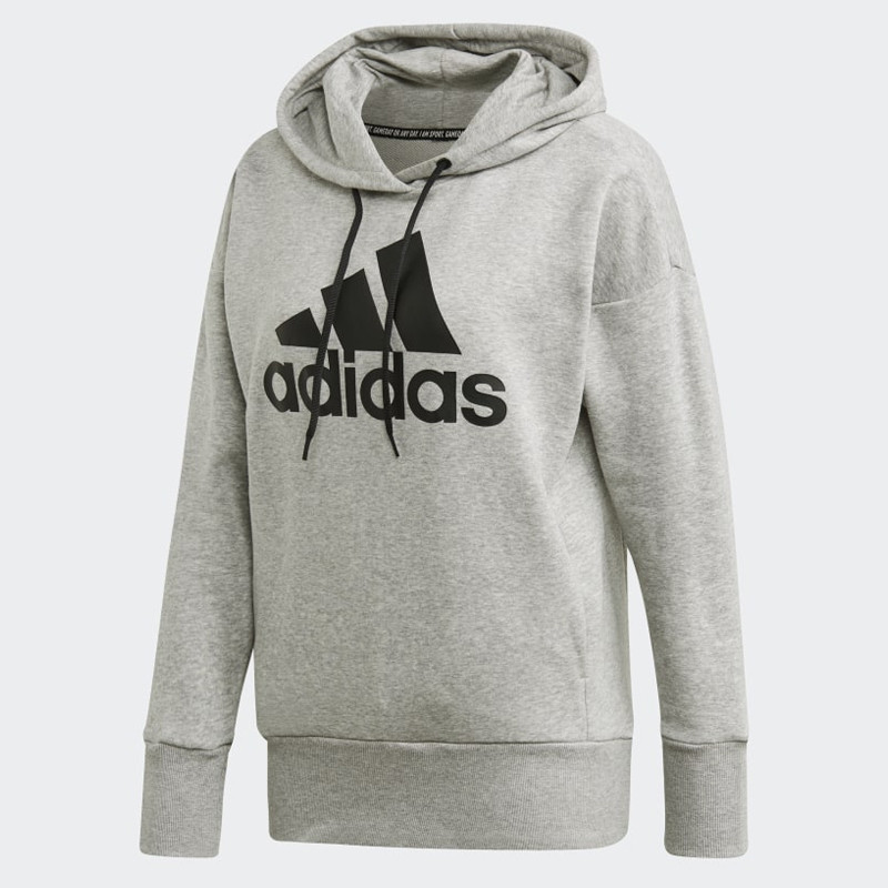 Beli Baju Training Wanita Adidas Wmns Badge Of Sport Long Hoodie Medium Grey Heather Original Fp7580