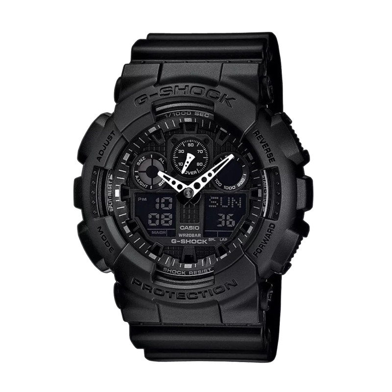 Jual Jam Tangan Training Pria Casio G-Shock Analog-Digital Resin Band 200M Water Resistant Black Original Ga-100-1A1Dr - hoopspoint.com