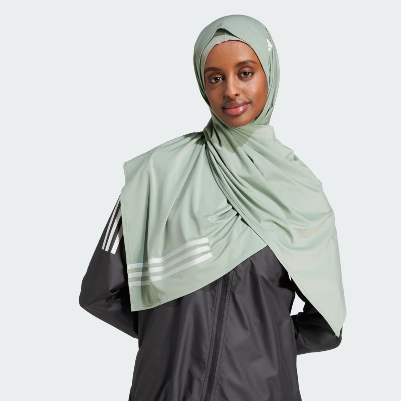 Beli Aksesoris Lari Wanita Adidas Wmns Own The Run 3-Stripes Hijab Silver Green Original Jd2273