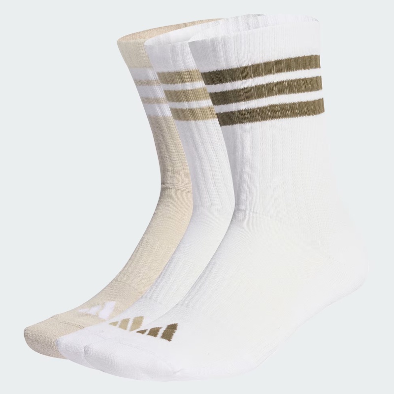 Jual Kaos Kaki Lari Adidas 3-Stripes Cushioned Sportswear Crew Socks 3 Pair Pack White-Beige-Olive Strata Original Kc9639 - hoopspoint.com