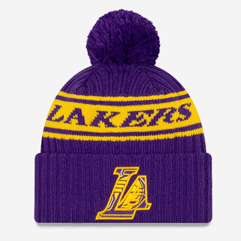 Jual Topi Basket New Era Nba Draft Los Angeles Lakers Pom Knit Beanie Purple Original Nra6014387400Posm - hoopspoint.com