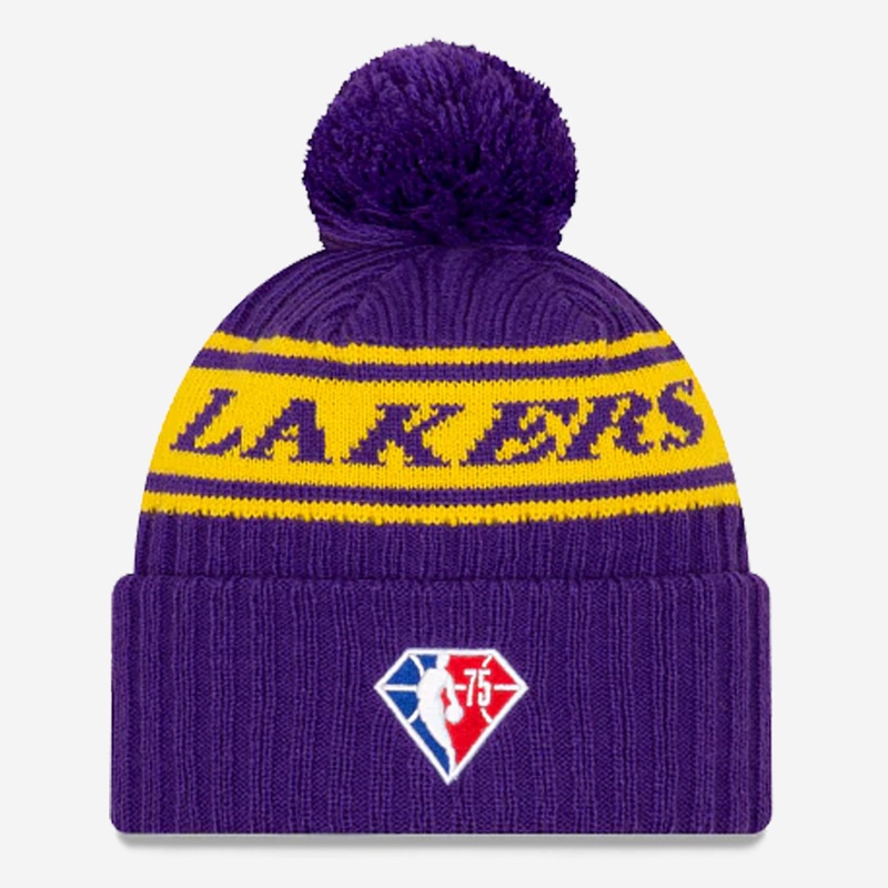 Jual Topi Basket New Era Nba Draft Los Angeles Lakers Pom Knit Beanie Purple Original Nra6014387400Posm - hoopspoint.com