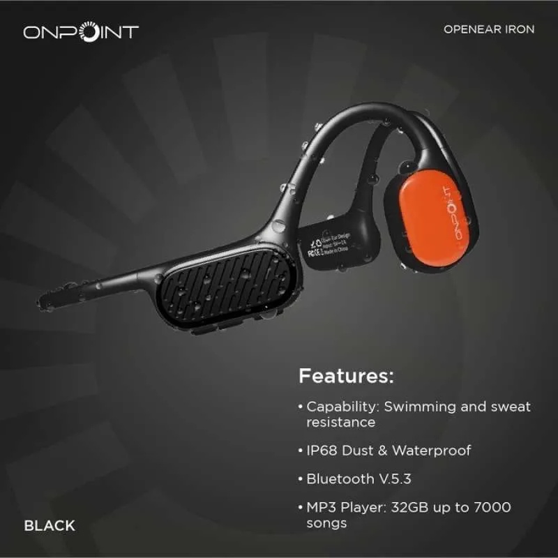 Jual Peralatan Lari Onpoint Iron Openear Bone Conduction Headphone Black Original Oei-0224-Bl - hoopspoint.com