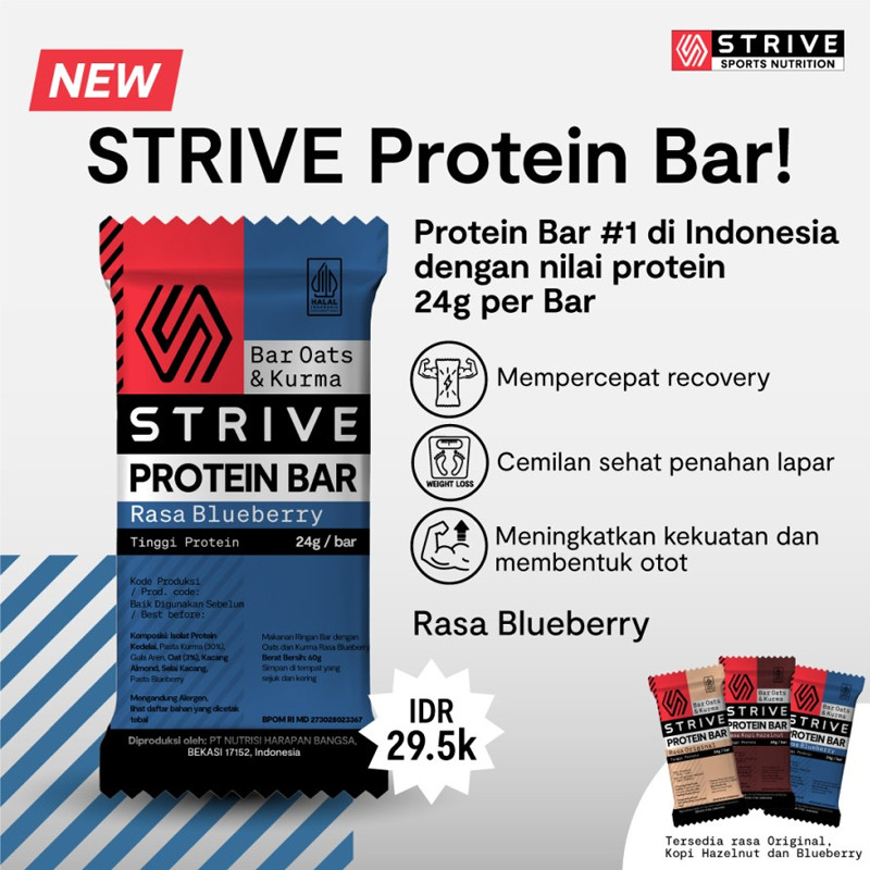 Jual Suplemen Lari Strive Protein Bar Blueberry Blueberry Original Protein-Blueberry - hoopspoint.com