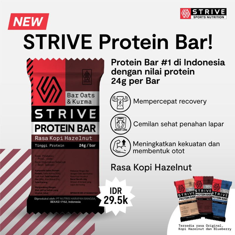 Jual Suplemen Lari Strive Protein Bar Kopi Hazelnut Brown Original Protein-Kopi - hoopspoint.com