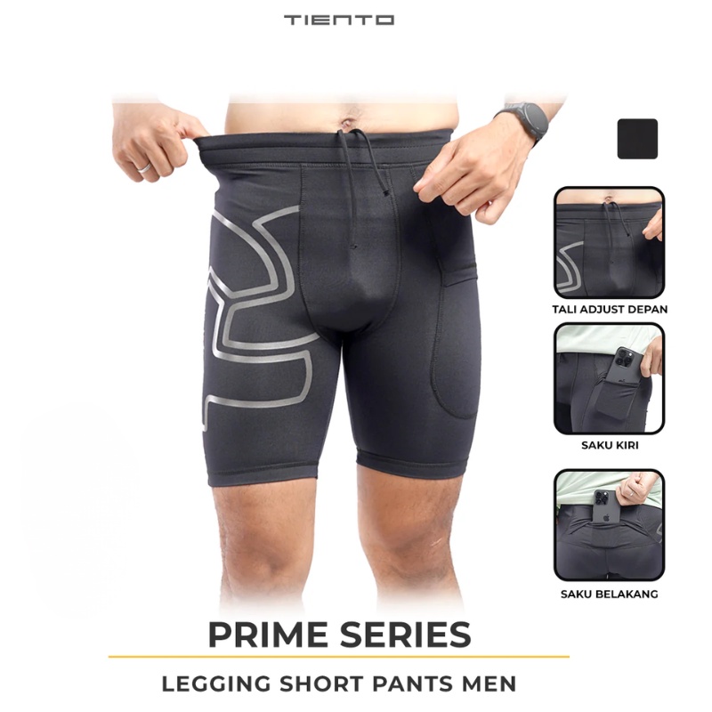 Jual Celana Lari Tiento Baselayer Prime Legging Short Pants Black Original Sp-Prime-Men-Black - hoopspoint.com
