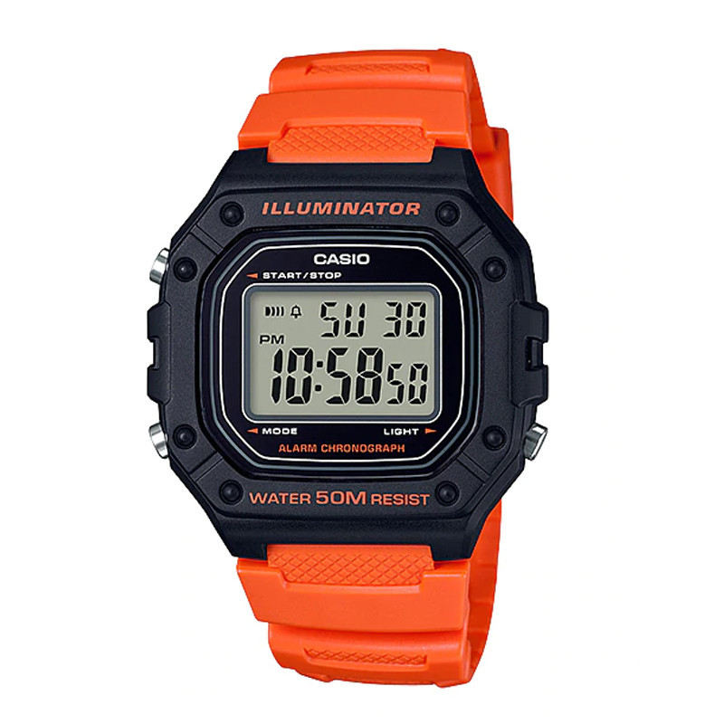 Jual Jam Tangan Training Pria Casio Digital Dial Orange Resin Strap Black Orange Original W-218H-4B2Vdf - hoopspoint.com